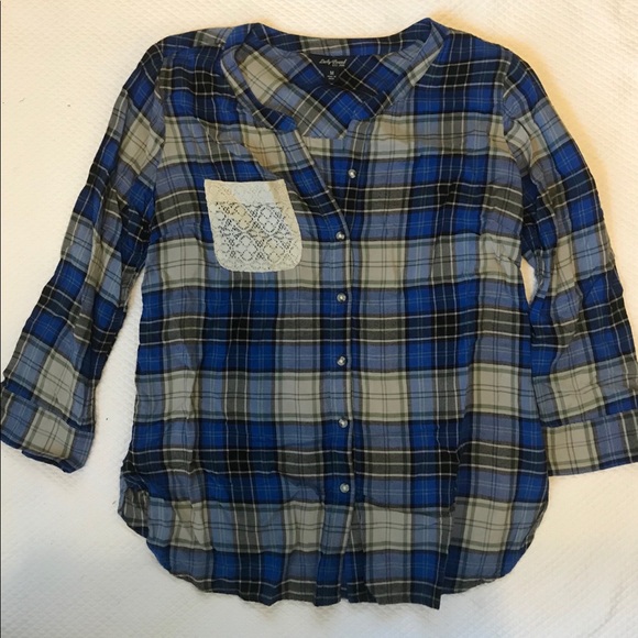 Lucky Brand Tops - Lucky Brand Blue Flannel Lace pocket 3/4 Sleeve M